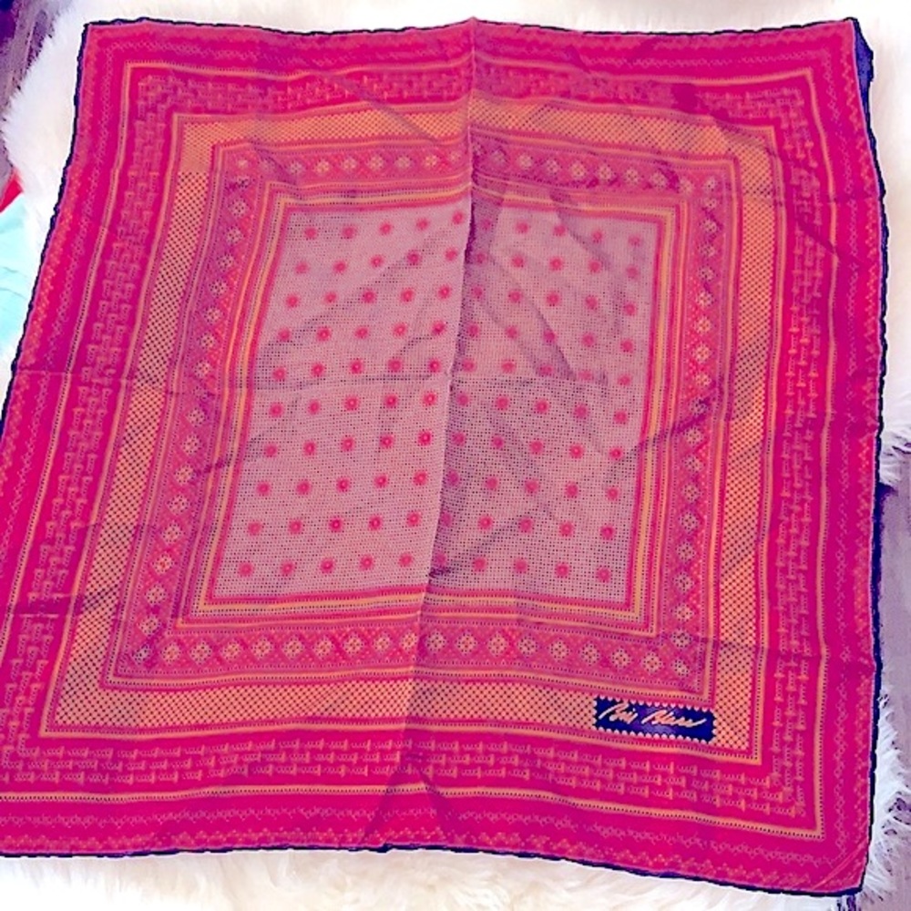 Chic_Classy Vintage Maroon Geometric Printed Square Scarf~By Designer Bill Blass - Picture 12 of 16